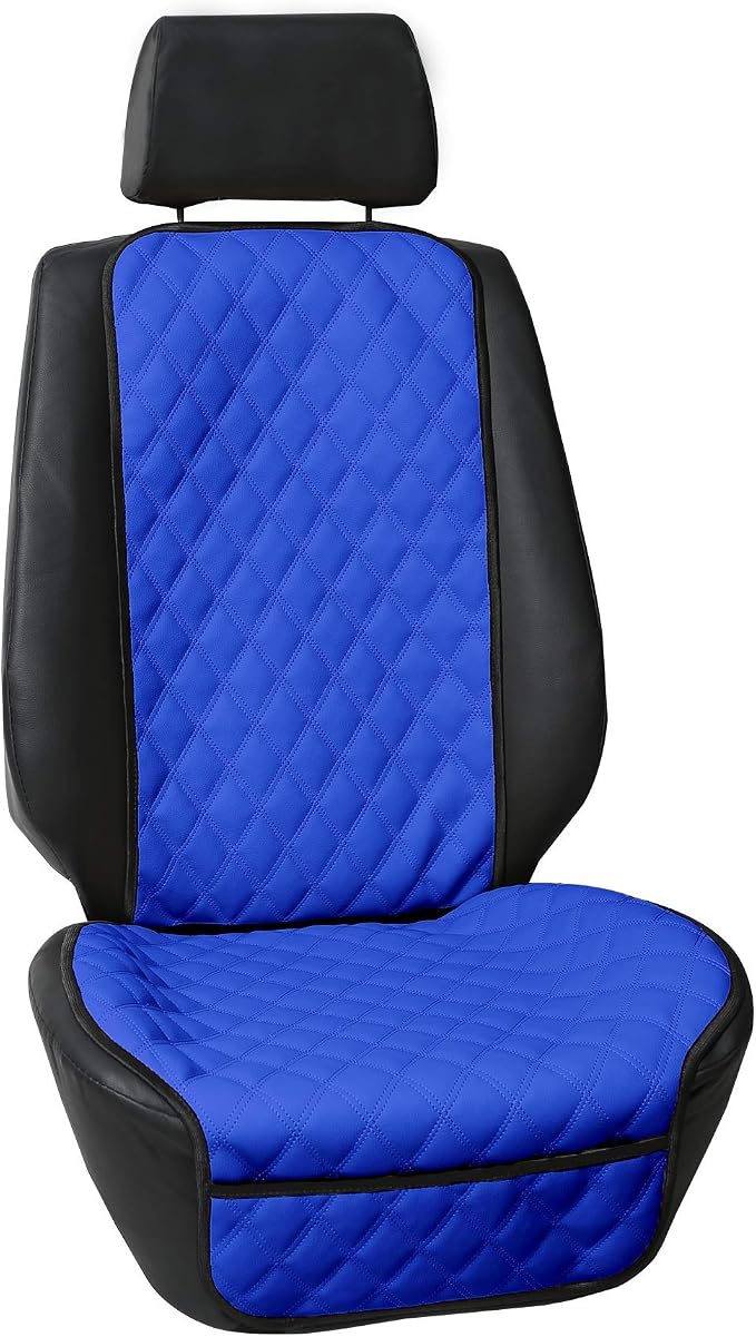 FH Group Car Seat Cushion – Faux Leather Single Front Seat Cover with Front Pockets, Airbag Compatible, Universal Fit Car Seat Cushion for Driver or Passenger Seat, SUV, Truck, Sedan & Van – Blue by FHGroup