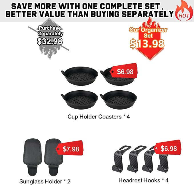 Car Essentials for New Drivers, 10PCS Car Accessories Gift Set Everyday Organizer Kit with Cup Holder Coasters, Sunglass Visor Clips, Headrest Hooks for First Time Teen Driver - Image 4