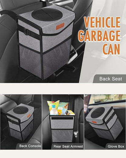Pritent Car Trash Can with Lid Leakproof Car Garbage Bag Vehicle Trash Bin | Hanging Automotive Garbage Can,Multipurpose Car Accessories for Women Men Interior Car Storage Organizer(2 Gal,Grey) - Image 6