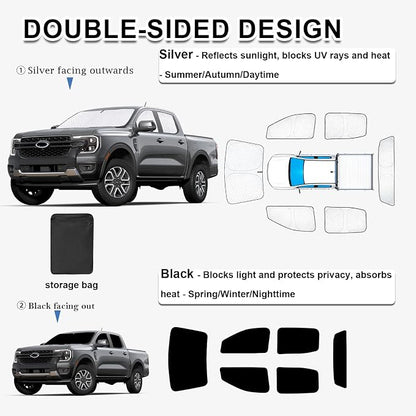 KMF 6pcs Thicken Sun Shade for Ford Ranger 4Door 2019-2025 2026 Accessories,Full Car Window Covers Sunshade for Windshield Side Rear, UV Block and Privacy Blackout for Camping Outdoor - Image 4