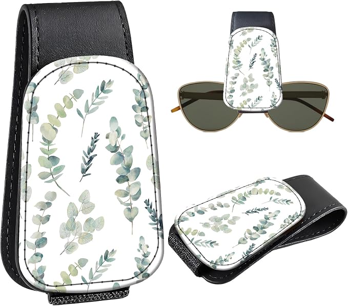 Leather Magnetic Sunglass Holder for Car Sun Visor, Cute Eyeglass Ticket Card Hanger Clip, Universal Auto Interior Accessories for SUV Pickup Truck, Leaf Pattern by Unknown