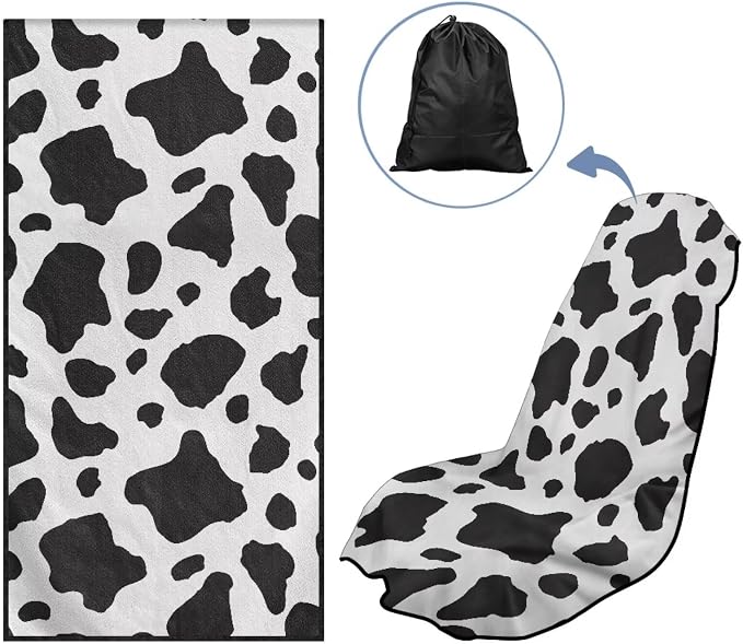 SEANATIVE Black Cow Print Car Drying Towels & Seat Protectors - Heavy-Duty Absorber Towel for Car Wash Car Seat Covers, Post-Workout & Dog Owners (33.1" x 60.67") - Image 5