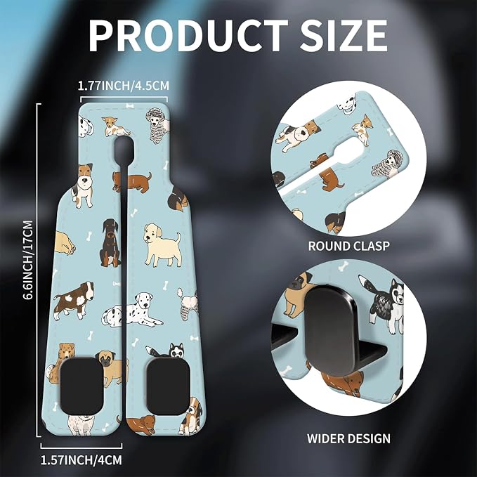 Car Seat Headrest Hook, Universal Leather Cute Hanger Holder Hook, Storage Organizer Interior Accessories for Purse Bags Handbag Cute Grey Dogs - Image 5