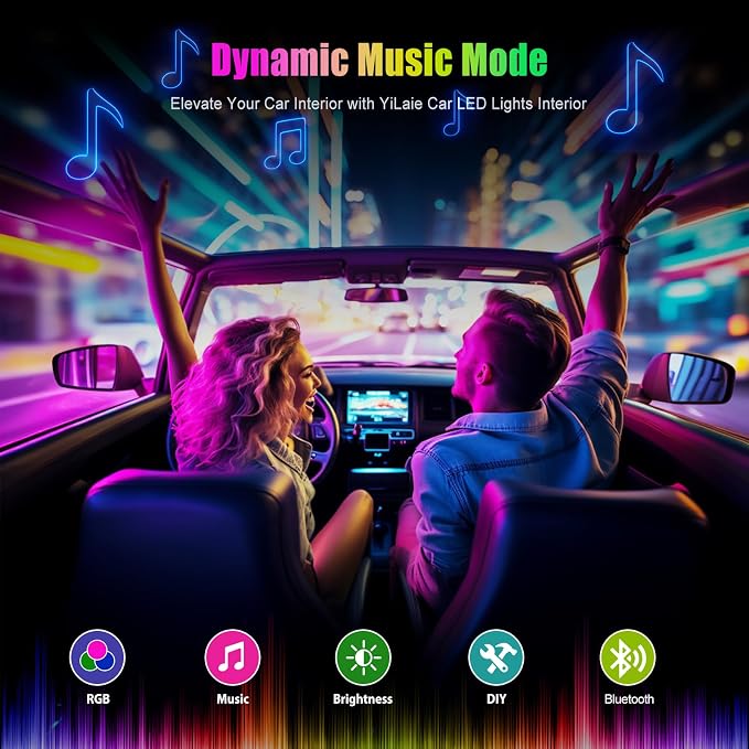YiLaie LED Car Lights Interior Multcolor Lights for Trucks USB DC 5V | LED Lights for Car Accessories Inside with APP Control Music Sync Footwell Lighting - Image 4