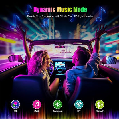 YiLaie LED Car Lights Interior Multcolor Lights for Trucks USB DC 5V | LED Lights for Car Accessories Inside with APP Control Music Sync Footwell Lighting - Image 4