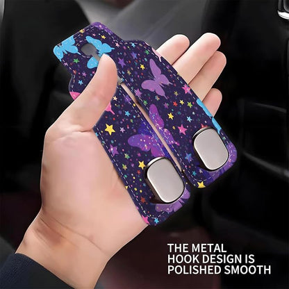 Car Seat Headrest Hook, Universal Leather Cute Hanger Holder Hook, Storage Organizer Interior Accessories for Purse Bags Handbag Purple Cute Butterfly - Image 4