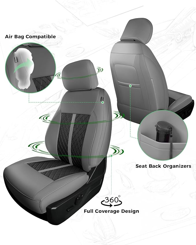 RIDEPOSH for Ford F150 Leather Seat Covers, SuperCrew XL XLT 2021-2026 | Fits F250 F350 Super Duty Crew Cab 2023-2026, Custom Fit, Bucket Seat, Stain Resistant, Airbag Compatible, Easy-Clean - Image 3