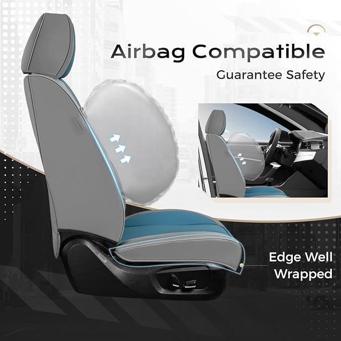 Coverado Seat Covers, Car Seat Covers Full Set, Leather Seat Covers for Cars, Car Seat Protector, Gray Car Seat Covers Front Seats and Back Seats Universal Fit for Most Cars Blue - Image 3