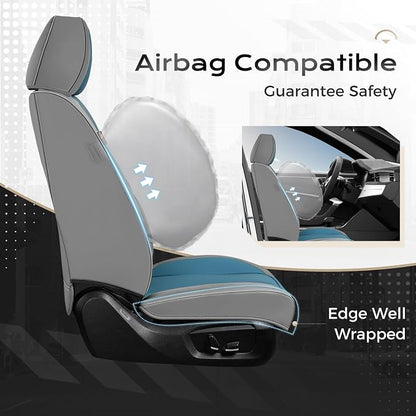 Coverado Seat Covers, Car Seat Covers Full Set, Leather Seat Covers for Cars, Car Seat Protector, Gray Car Seat Covers Front Seats and Back Seats Universal Fit for Most Cars Blue - Image 3