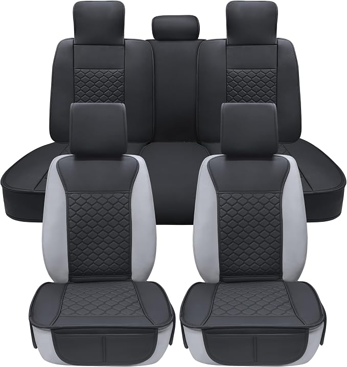 Elantrip Car Seat Cover Full Set Leather Waterproof Front Rear Black | 5-piece full set in premium black leather — 2 front + 3 rear, full cabin protection by Elantrip