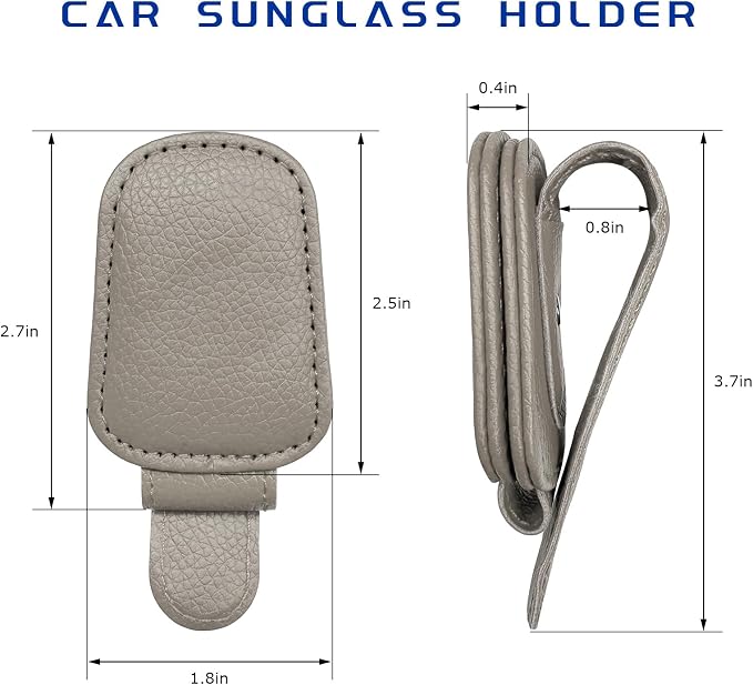Sunglass Holder for Car, Magnetic Leather Glasses Holder Auto Ticket Card Clip, Sun Visor Eyeglass Hanger Interior Accessories for Sedan Truck SUV, Car Accessories (Gray) - Image 2