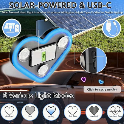 Solar Powered Heart Light for Car (Ice Blue) | 2pcs Led wireless lamp with 6 modes vibration sensor, auto light activation, romantic gift for couples interior decor - Image 3