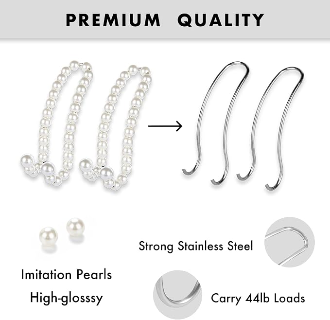 Purse Hook for Car, Pearl Bag Holder for Seat Headrest, 2-Pack | 44lb-Loads Stainless Steel Support, Scratch Free, Universal fit, Easy Install, Girly Car Decor Accessories, Gift for Women - Image 4