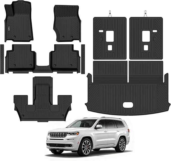 Floor Mats for Jeep Grand Cherokee L 6 Seats 2021-2025 2026 | Trunk Mat and Backrest Mat & Door Sill Guard All Weather TPE Protector Odorless Full Set Interior Accessories Floor Liners by Bingoliner