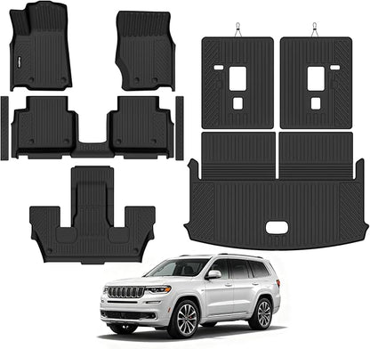 Floor Mats for Jeep Grand Cherokee L 6 Seats 2021-2025 2026 | Trunk Mat and Backrest Mat & Door Sill Guard All Weather TPE Protector Odorless Full Set Interior Accessories Floor Liners by Bingoliner