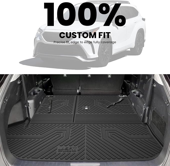 LASFIT Cargo & Backrest Mats for Toyota Highlander 2026-2020 7 & 8 Seats | Fit Without Subwoofer, All Weather TPE Custom Fit Cargo Liner, Full Coverage Cargo Mats - Image 5