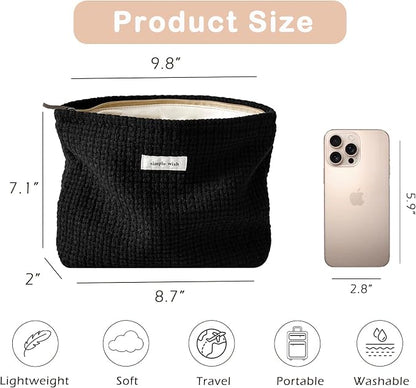 RSRSLEII Woven Travel Makeup Bag, Cute Travel Toiletry Bag(09Black Weaving) | Aesthetic Portable Cosmetic Bag with Canvas Lining, Coquette Makeup Pouch, Skincare Bag Car Storage Bag for Women and Girls - Image 2