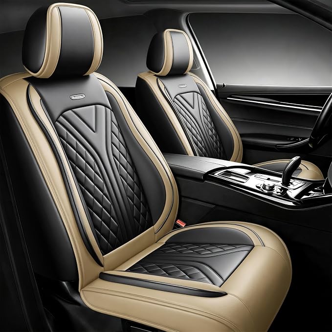 for Subaru Ascent 2019-2026 Car Seat Covers, Full Set, Beige | Luxury Full Coverage Leather Seat Protectors, Waterproof Breathable, Non-Slip, Easy to Install, Airbag Compatible, All-Season by Unknown