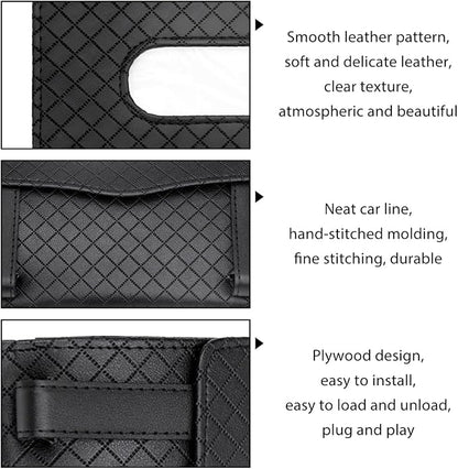 Car Tissue Holder, Leather Sun Visor Hanging Napkin Holder with Tissue Refill, Clip-On Visor Mask Dispenser Premium Paper Towels Case for Vehicles, Universal Car Accessories (Black) - Image 3