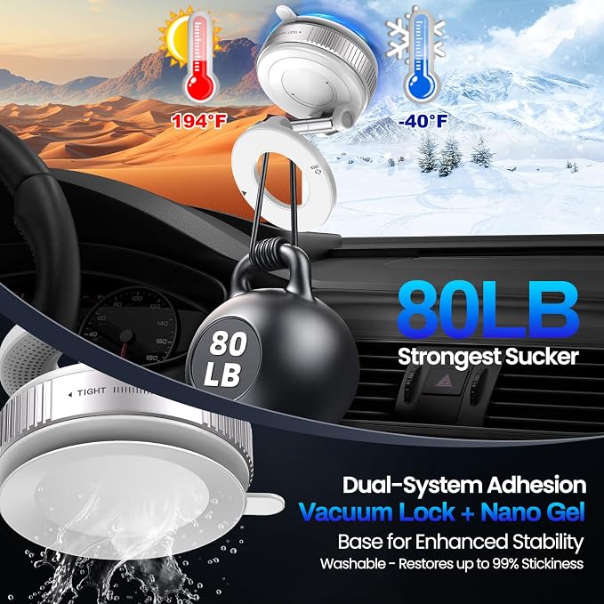Jikasho Magnetic Phone Holder for Car, Suction Cup Phone Mount for Magsafe | 360° Adjustable Vacuum Car Phone Mount, Hands-Free Phone Holders for Your Car for iPhone 17 Pro Max 16 15 14 13 12 Air Plus - Image 3