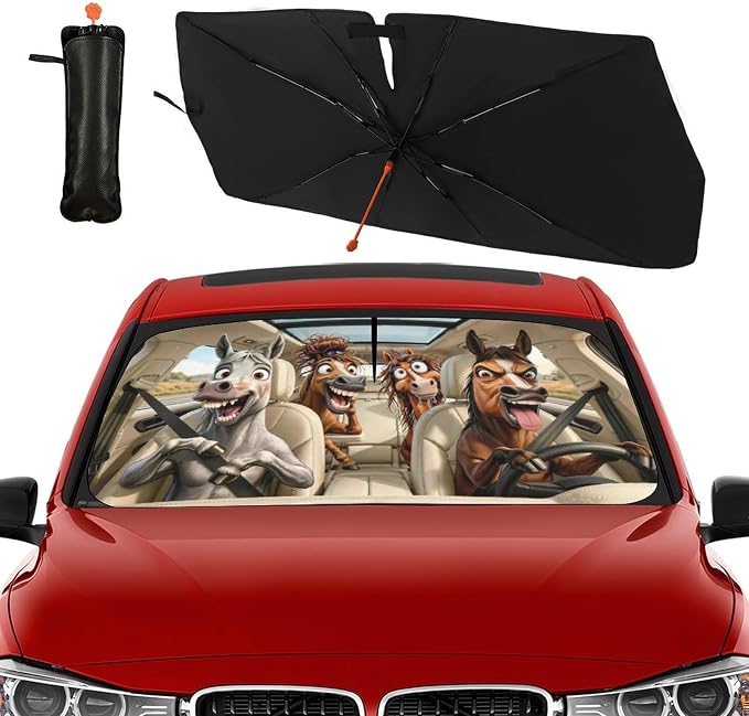 Socira Funny Horse Car Windshield Sun Shade Umbrella Foldable Sunshade | for Front Window Auto Windshield Sunshade Covers Horse Car Accessories Protect from Sun Rays Heat Gifts 57'' X 30'' - Image 8