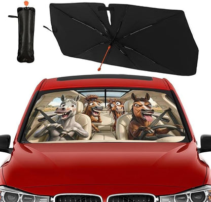Socira Funny Horse Car Windshield Sun Shade Umbrella Foldable Sunshade | for Front Window Auto Windshield Sunshade Covers Horse Car Accessories Protect from Sun Rays Heat Gifts 57'' X 30'' - Image 8