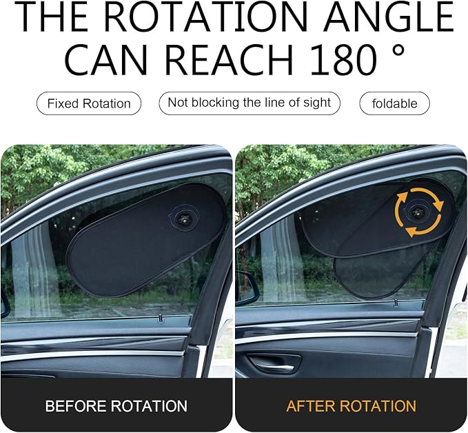 2PCS Car Shades for Side Windows, Adjustable & Rotatable Side Window Sun Shade, Baby Safe Car Windshield Sun Visor, Sun Blocker, Heat & Glare Protection, Universal Fit for Most Cars (Black) - Image 4