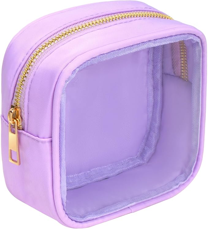 Clear Makeup Bag for Purse - Small Cosmetic Bag, Toiletry Bags, Cute Travel Makeup Bag, Coin Purse, Car Accessories Organizer - Storage Travel Essentials for Women & Girls (Clear-Purple) - Image 2