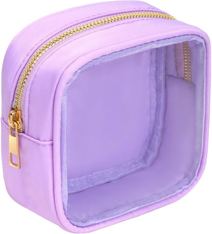 Clear Makeup Bag for Purse - Small Cosmetic Bag, Toiletry Bags, Cute Travel Makeup Bag, Coin Purse, Car Accessories Organizer - Storage Travel Essentials for Women & Girls (Clear-Purple) - Image 2