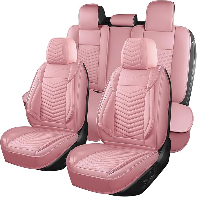 HChengkikz Car Seat Cover, Faux Leather, Waterproof (Pink) | Easy Maintenance, Airbag Compatible, Universal Fit For Most SUVs Trucks Pick-ups Sedans by HChengkikz