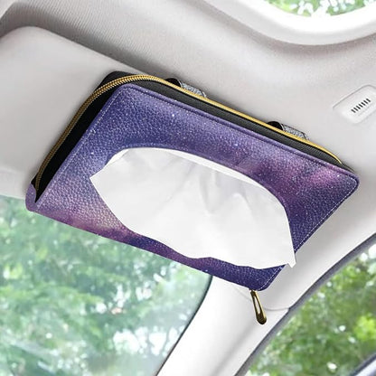 Biyejit Car Visor Tissue Holder, Purple Galaxy Print Car Mask Holder, Car Sun Visor Napkin Holder Backseat Tissue Case，Pu Leather Tissues Box, 1 Pack - Image 2