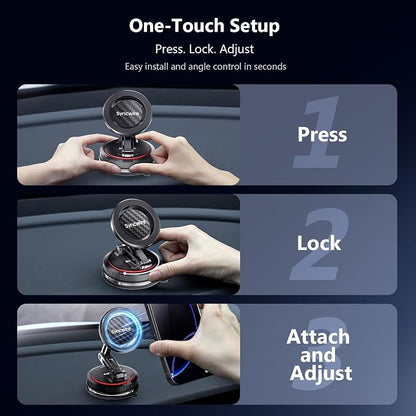 SYNCWIRE for MagSafe Car Mount [3-Axis] Nano Adhesive Gel + Strong Suction Cup Magnetic Phone Holder for Dashboard & Windshield, 360° Adjustable for iPhone 17 16 15 14 13 12, Samsung, Carbon Fiber - Image 7