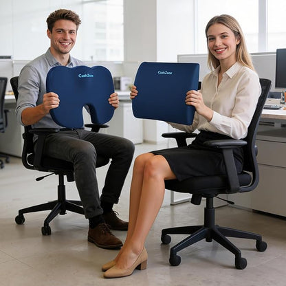 CushZone Seat Cushion and Lumbar Support Pillow for Office Chair, Blue | Ergonomic Memory Foam for Sciatica Pain Relief & Posture Correction, Non-Slip Chair Cushions for Car, Wheelchair and Travel - Image 8