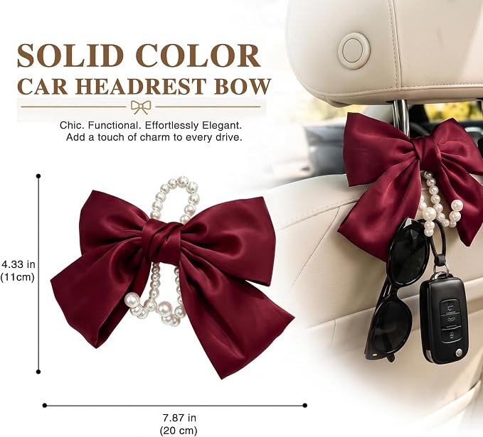 2 Pack Pearl Car Seat Headrest Hook with Bow & Sequin/Leopard/Polka Dot Design – Cute Purse Hanger for Vehicle,Grocery Bags, Umbrellas, Seat Back Organizer for Women (Wine Red) - Image 3