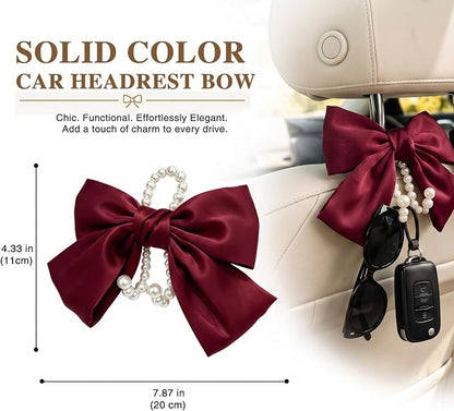 2 Pack Pearl Car Seat Headrest Hook with Bow & Sequin/Leopard/Polka Dot Design – Cute Purse Hanger for Vehicle,Grocery Bags, Umbrellas, Seat Back Organizer for Women (Wine Red) - Image 3