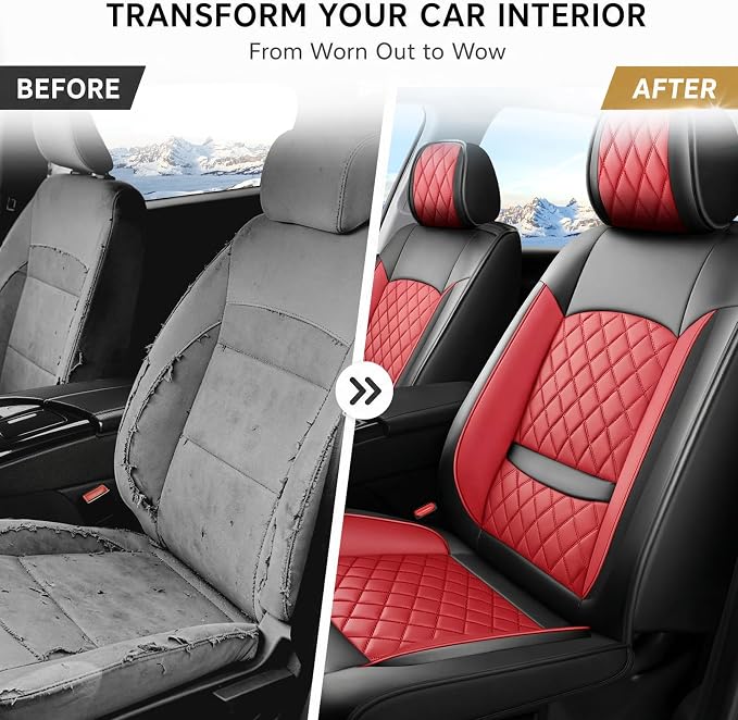 Fit Canyon Car Seat Covers for GMC Canyon 2015-2025 2026 - Luxury Leather, Anti-Slip, All-Weather, Waterproof & Breathable, Airbag Compatible, 2 Front Seats Only (Red) - Image 4