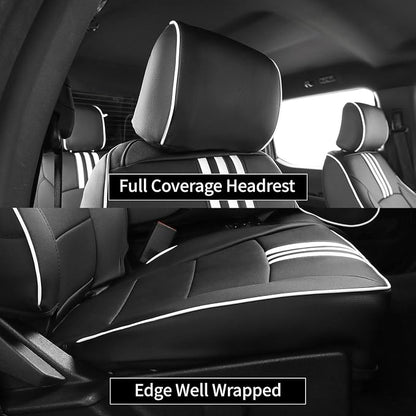 EKR F150 Seat Covers Custom Fit for (2 Door,SuperCab/Extended Cab) 2015-2020 Ford F150 XL/XLT/Lariat & 2017-2022 F250/F350 SuperDuty XL/XLT/Lariat Full Set-Faux Leather(Black with White Trim) - Image 3