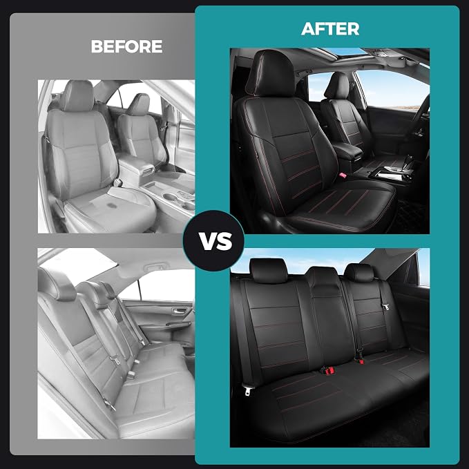 Custom Seat Covers for Toyota Camry 2012-2017, BlackRed | Only Fit for Camry SE/XSE/SE Sport 2012-2017, Not for Hybrid, Full Coverage, Faux Leather, Scratch-resistant, Easy-clean - Image 7