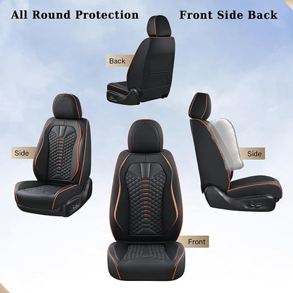 Coverado Automotive Seat Covers, Car Seat Covers Front Seats, Nappa Leather Black Orange Car Seat Cover, Waterproof Seat Cushion, 2 Pack Front Seat Covers Driver Seat Protector Fit for Most Cars SUV - Image 7
