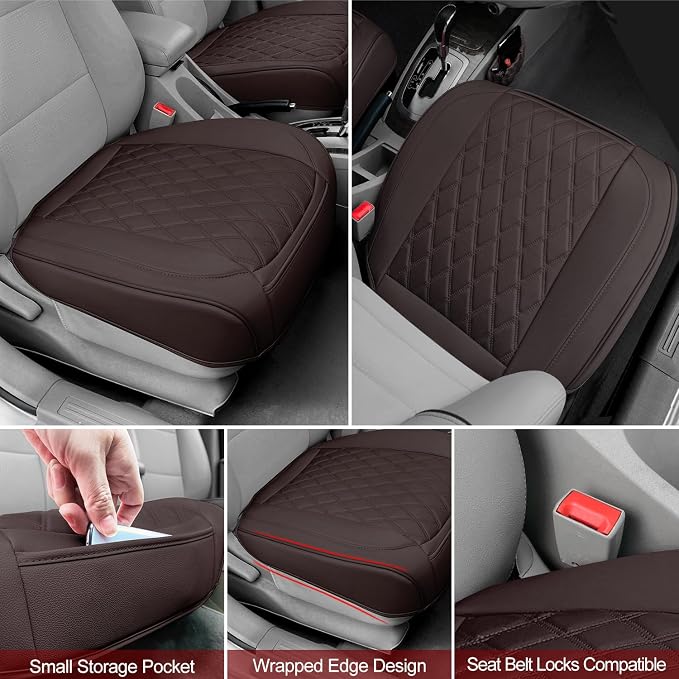 BEITK 2 Pack Leather Front Car Seat Bottom Covers Coffee | PU leather,Waterproof, Full Wrap, Non-slip, with Storage Pocket, Universal Fit for Sedan Truck SUV, Easy to Install - Image 4