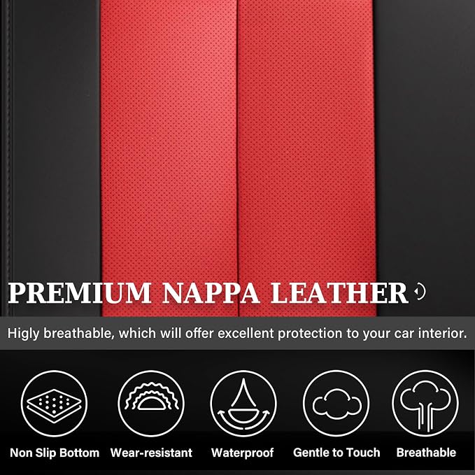 Coverado Automotive Seat Covers, Car Seat Protector for Back Seat, Waterproof Seat Covers for Cars Carseat Cover, 3-Pieces Back Seat Cover for Car, Faux Leather Universal Fit Most Cars, Black&Red - Image 5