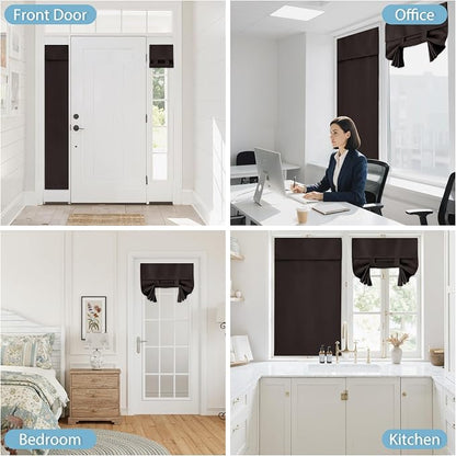 RYB HOME Blackout Door Window Curtains for Kitchen Back/Front Frchen Door | Self Adhesive, Privacy Glass Window Curtain, Half curtains for Windows, Thermal Insulated, W26 x L40, Brown, 1 Panel - Image 9