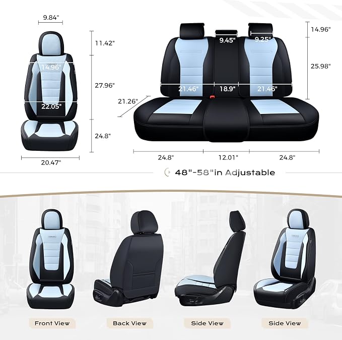 Coverado Car Seat Covers Front, Seat Covers for Cars, Waterproof 2-Pack Car Seat Cushions, Leather Carseat Seat Protectors, Universal Seat Covers Fit for Most Sedans Pick-up Trucks(Black&Light Blue) - Image 5