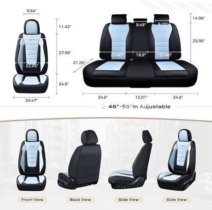 Coverado Car Seat Covers Front, Seat Covers for Cars, Waterproof 2-Pack Car Seat Cushions, Leather Carseat Seat Protectors, Universal Seat Covers Fit for Most Sedans Pick-up Trucks(Black&Light Blue) - Image 5