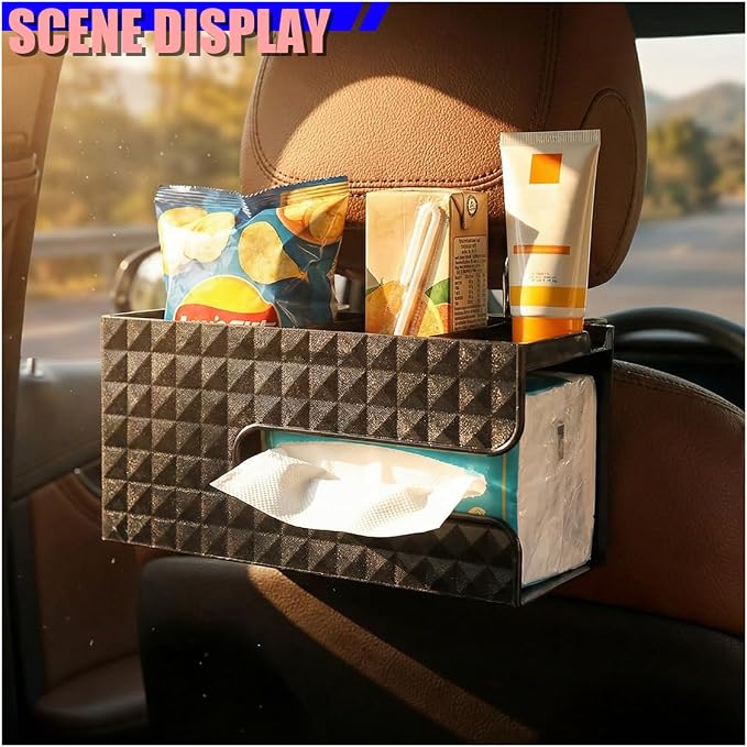 Car Back Seat Organizer, Automotive Drink Cup Holder with Hooks, Multifunctional Tissue Storage Box with Phone Holder, Vehicle Interior Organizer Accessories for Sedan, SUV, Truck (Black) - Image 3