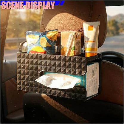 Car Back Seat Organizer, Automotive Drink Cup Holder with Hooks, Multifunctional Tissue Storage Box with Phone Holder, Vehicle Interior Organizer Accessories for Sedan, SUV, Truck (Black) - Image 3