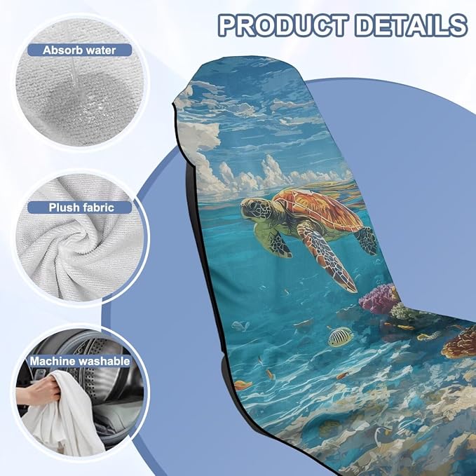 60 x 33 Inch Car Seat Covers Towel Sea Turtle Print Car Seat Protector Front Seats Only with Storage Bag Quick-Dry Sweat Towels for Gym Workout, Running, Swimming, Beach and Hiking - Image 6