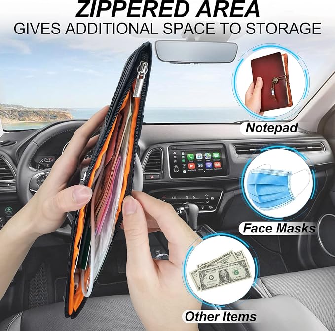 Keedolla Car Sun Visor Organizer Auto Interior Accessories Pocket Organizer, Sunglasses Holder Car Truck Visor Storage Pouch for Cards, Pens and Document - Beige - Image 4