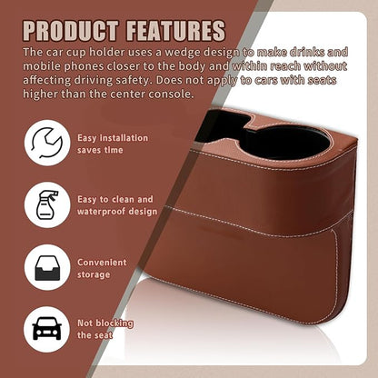 Car Cup Holder, PU Leather Auto Front Seat Organizer, Multifunctional Cup Drink Holders, Gap Filler Storage Box Coin Bucket Console Side Pocket Cell Mobile Phone Holder (Brown) - Image 5