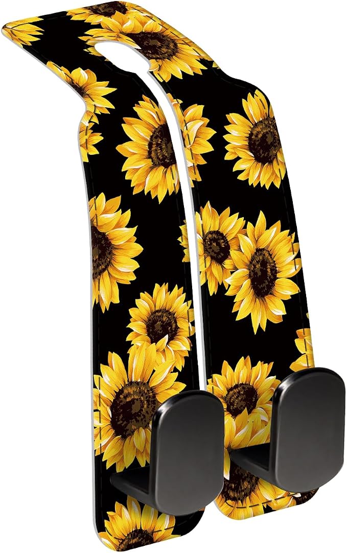 Car Seat Back Storage Headrest Hook, Premium Leather Double Metal Hook, Hanger Storage Organizer for Purse Cloth Bag, Car Interior Accessories Cute Yellow Sunflowers by Unknown